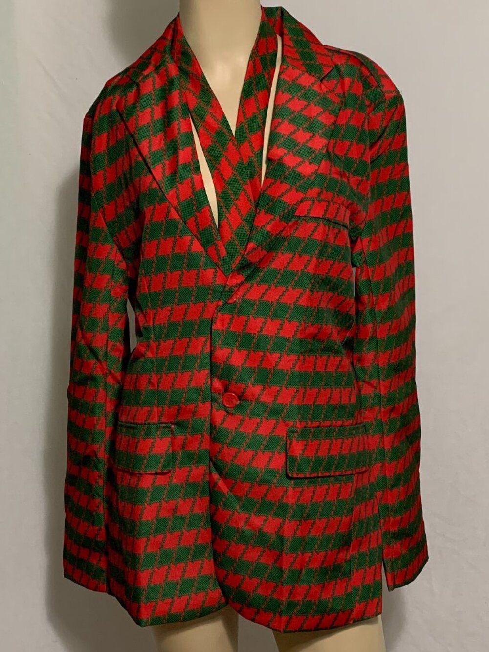 Ugly Christmas Blazer Sport Coat Jacket Houndstooth Plaid 2 Button With Tie M